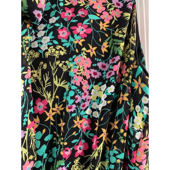 New York & Company Women Dress M Black Floral Tie-Neck Lace Hem Feminine - Picture 4 of 10